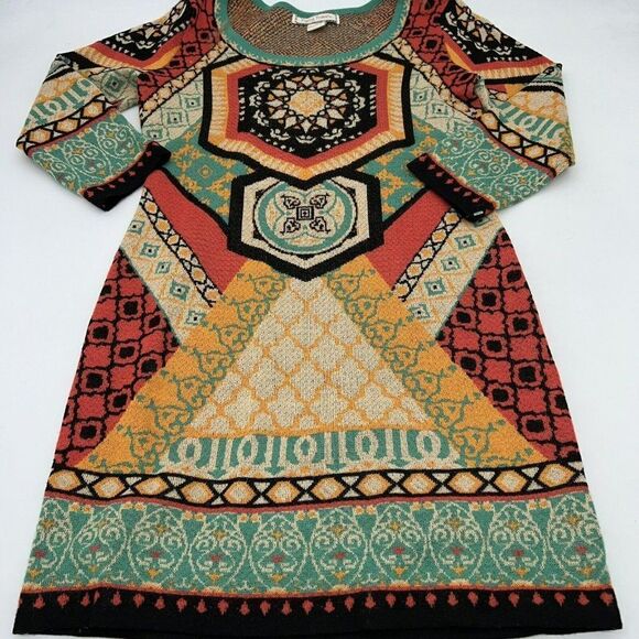 Flying Tomato Cleopatra Sweater Dress Womens Sz Med Aztec Boho Geometric Scoop - Picture 1 of 3